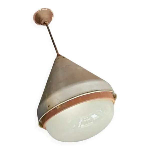 Grande suspension industrielle en aluminium, années 1970, hauteur 55 cm