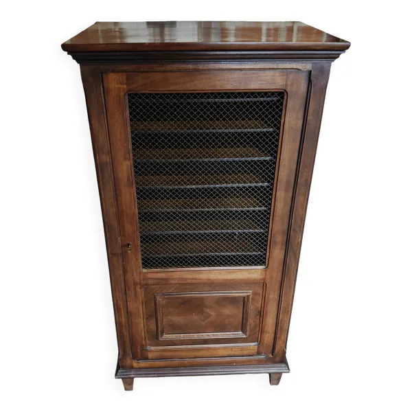 Meuble de métier ancien style imprimeur en bois – porte grillagée