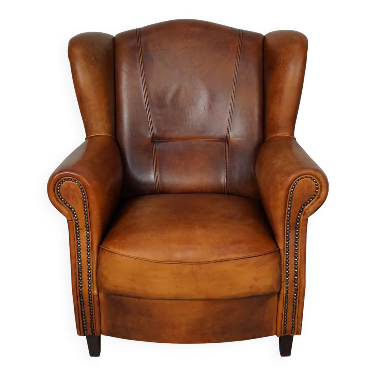 Fauteuil club vintage en cuir couleur cognac hollandais