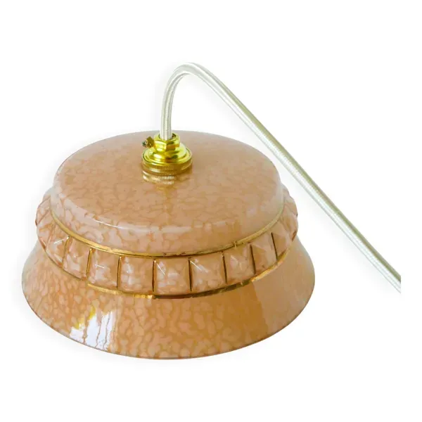 suspension en verre de Clichy, Rose et Doré, Art Déco, 1930