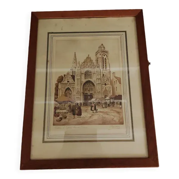 Aquarelle Senlis première moitié XXème