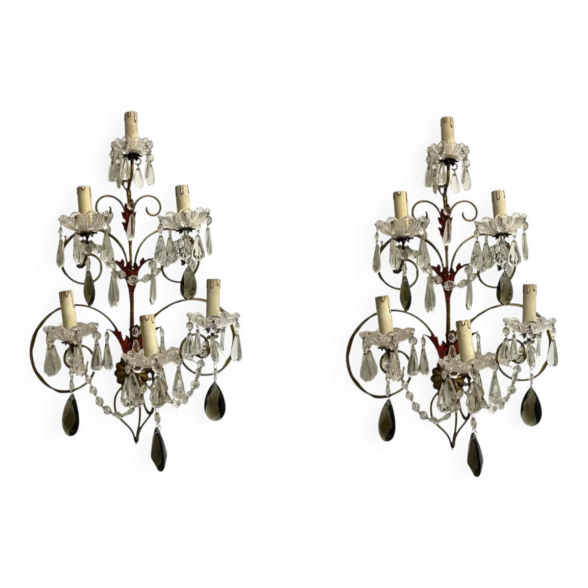 Lot de 2 appliques florentines en cristal Tole des années 1950