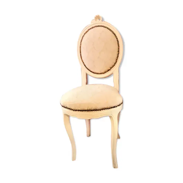 Chaise médaillon style baroque restaurée tissu neuf jacquard  REF: 2021010203