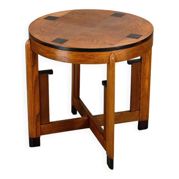 Table d'appoint Art Déco moderniste de l'École d'Amsterdam en chêne