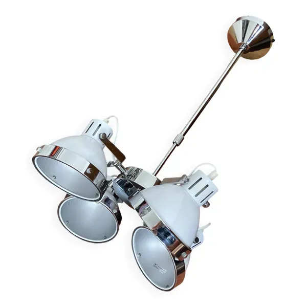 Suspension vintage réglable à 4 spots orientables – blanc & chrome