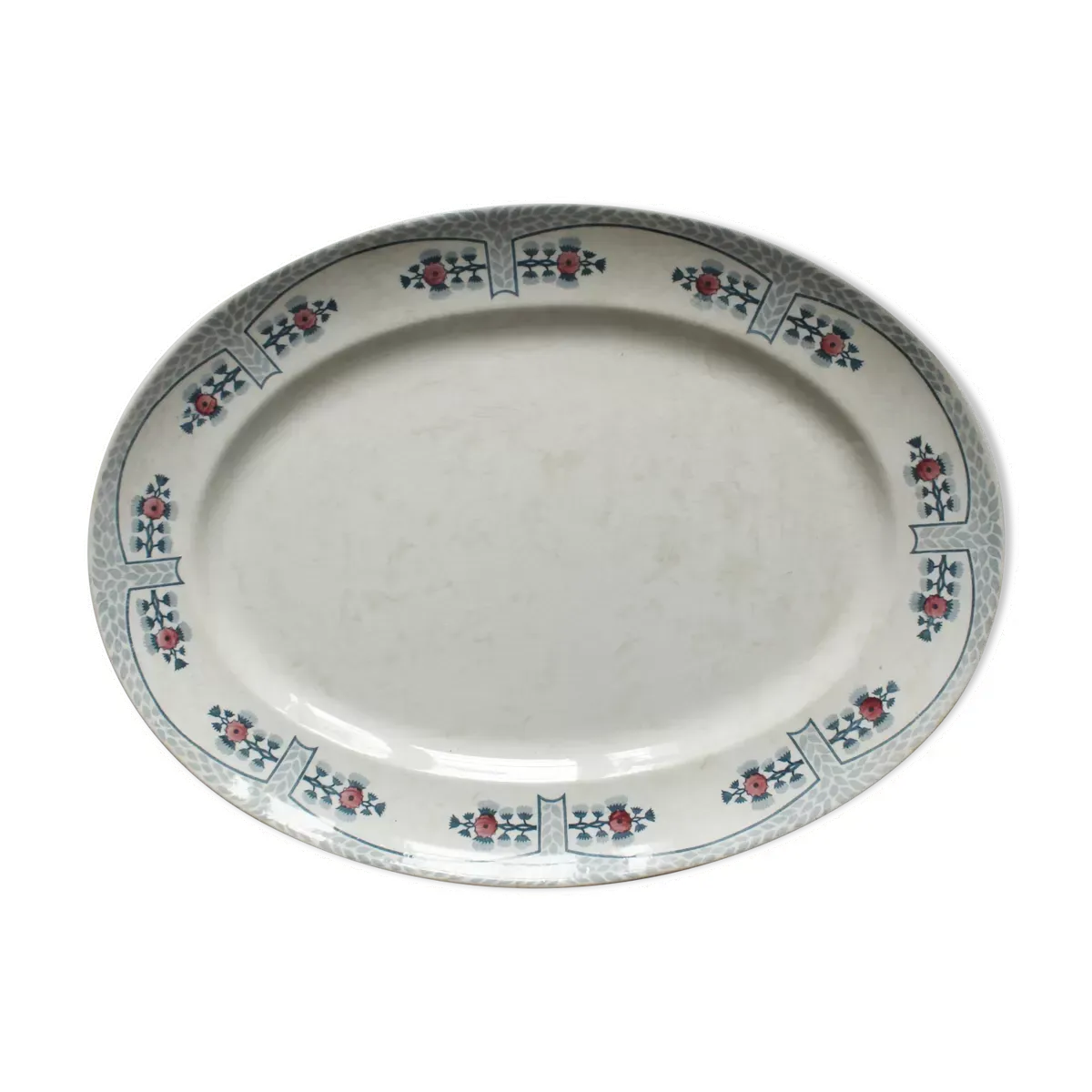 Plat ovale en terre de fer polychrome Creil & Montereau modèle ''Tolède