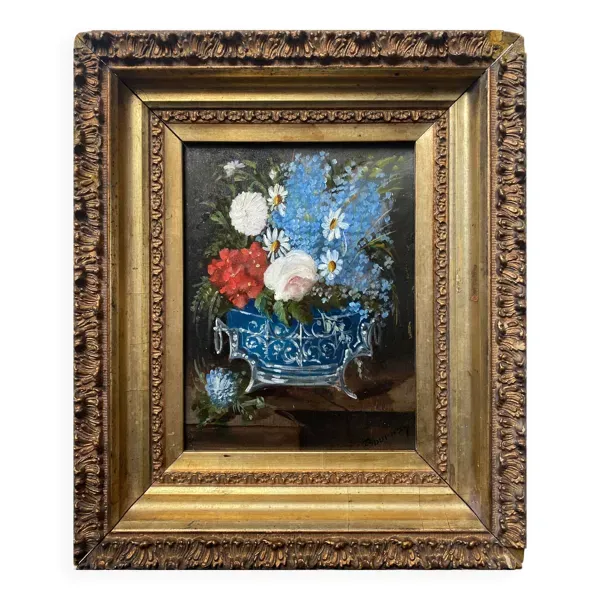 Tableau hsp ''nature morte aux fleurs des champs'' xix° signé bournay + cadre