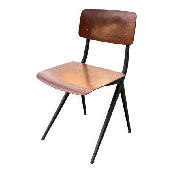 Chaise Marko vintage en contreplaqué et métal noir – années 50/60