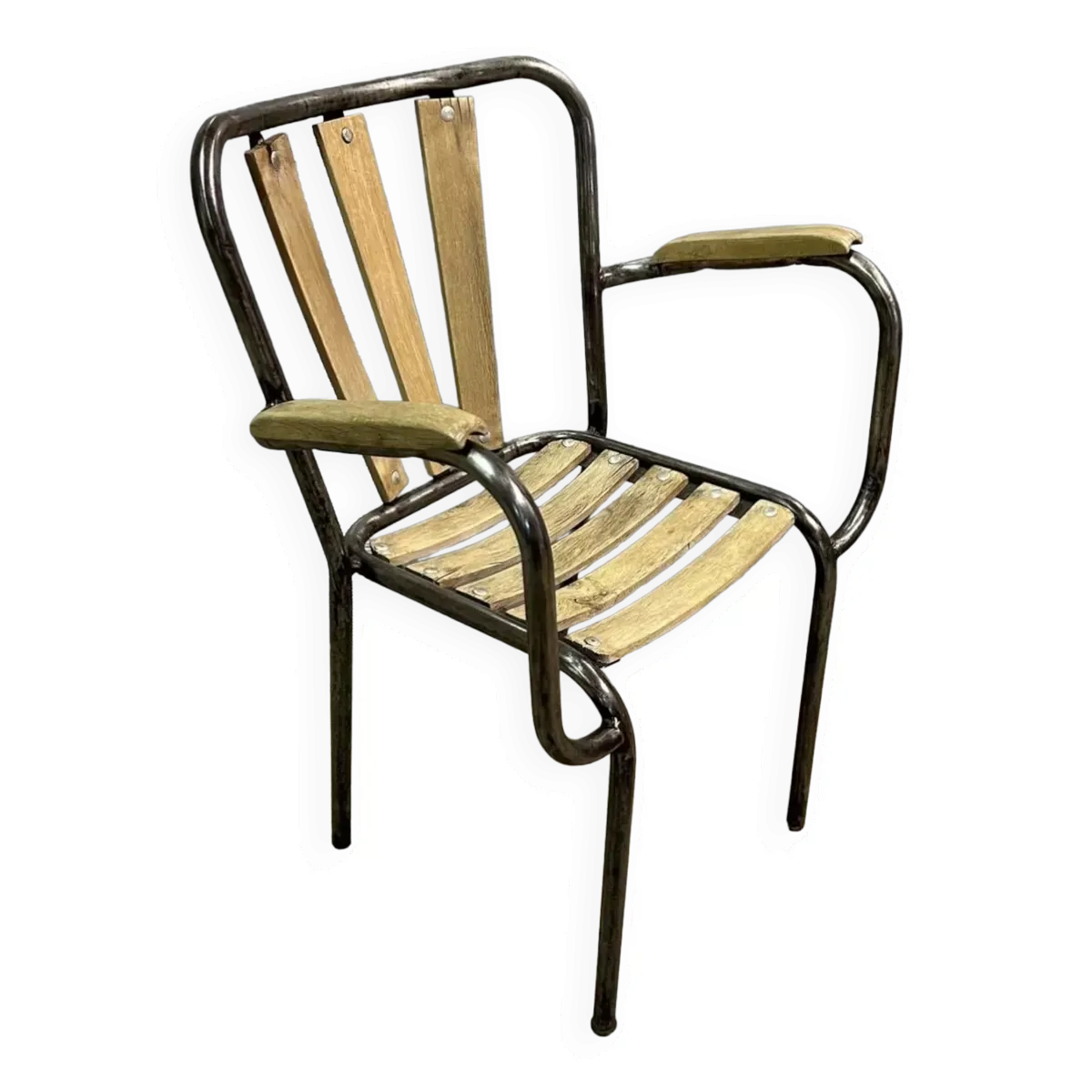 Fauteuil industriel en métal et bois