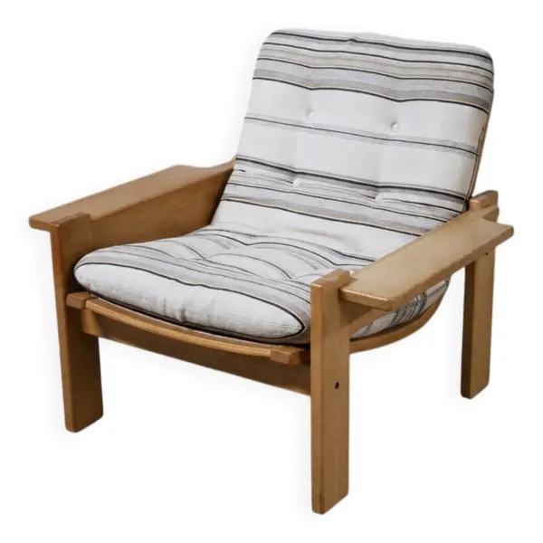 Fauteuil scandinave bois massif, par Y. Ekstrom - Vintage 1970