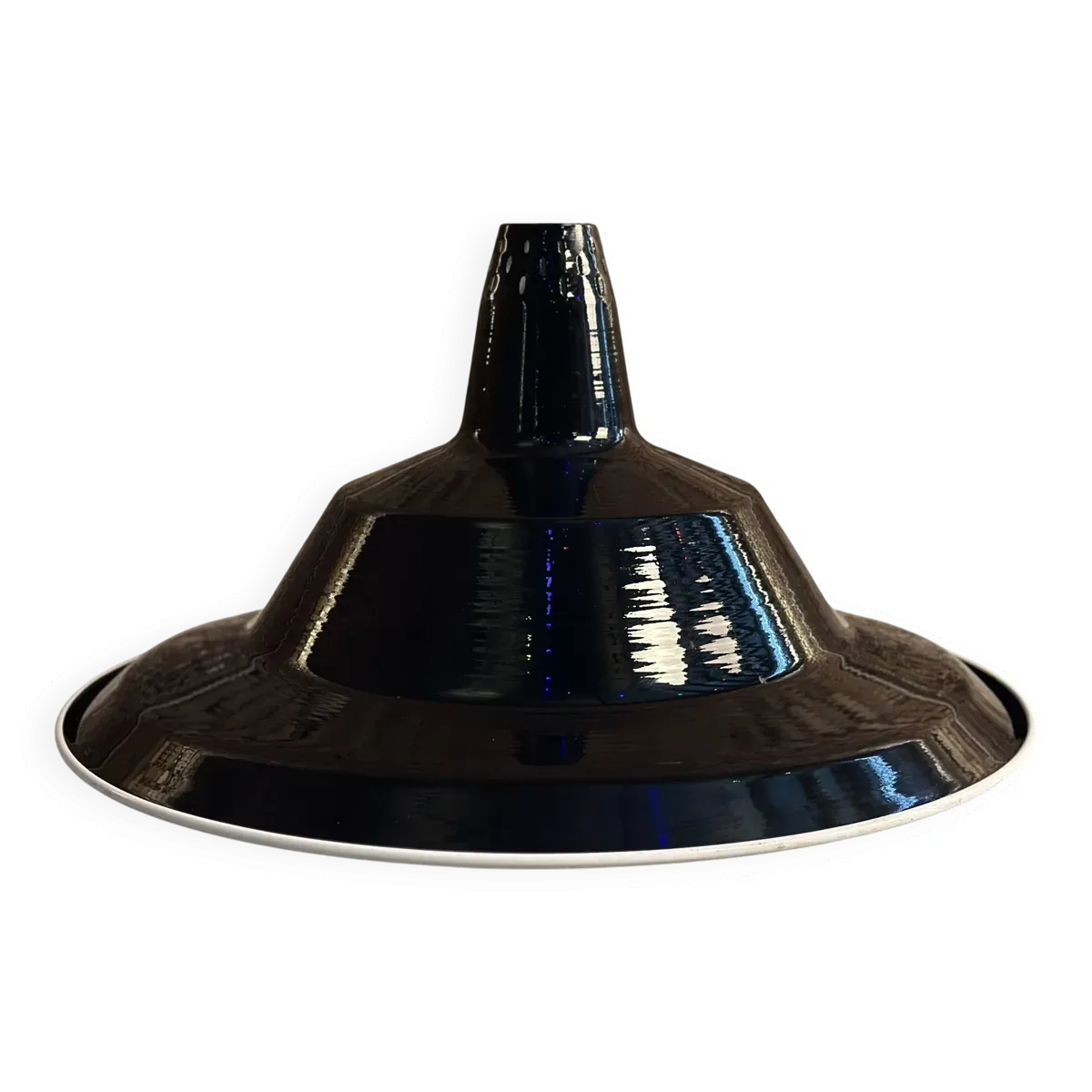 Grand abat-jour de suspension industrielle en tôle émaillée noire