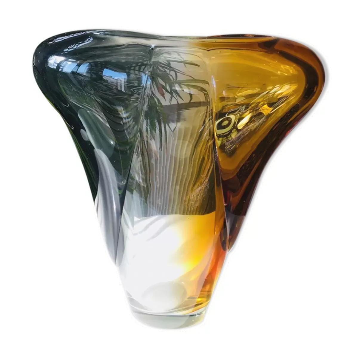 Vase tricolore en cristal soufflé du milieu du siècle par Per Lütken