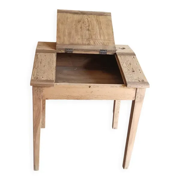 Bureau écolier en pin avec encrier