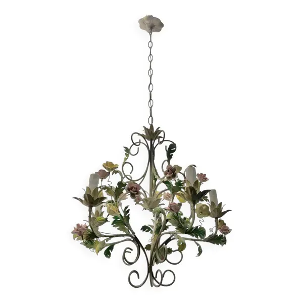 Lustre italien en céramique tole avec rosace, années 1960