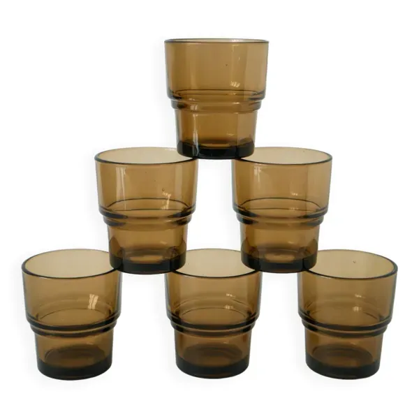 Lot de 6 verres à eau en verre fumé, Design, 1970