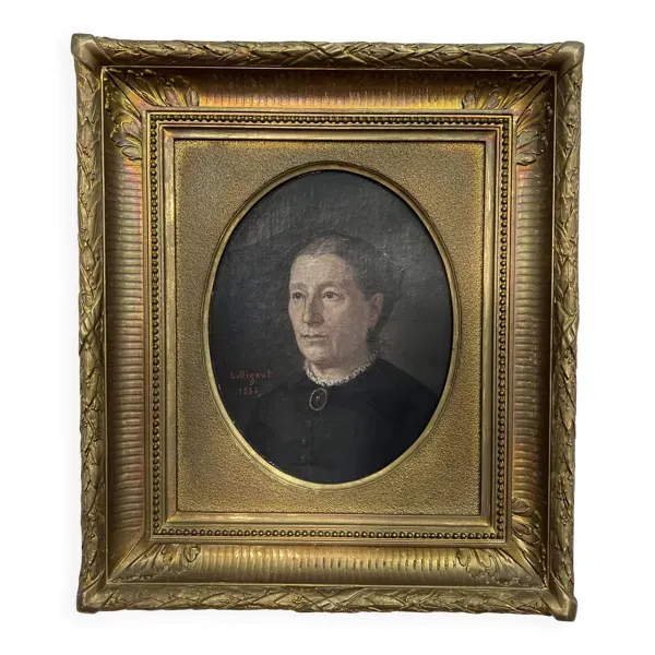 Portrait, huile sur toile femme signé Louis Joseph Digout, XIXème s.