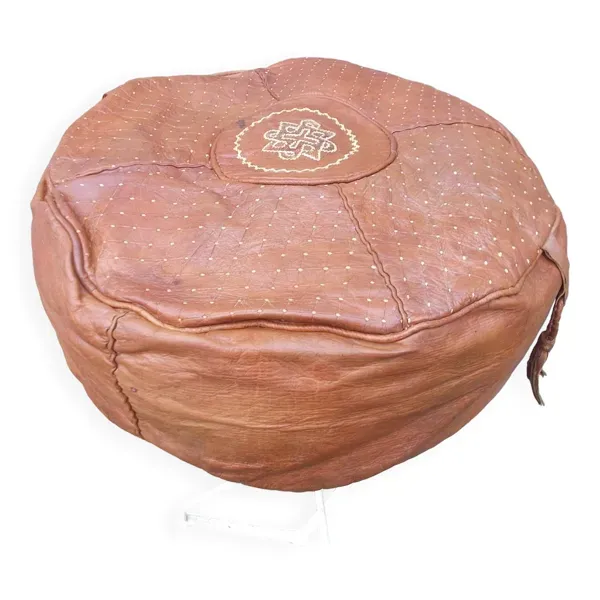 grand pouf marocain vintage cuir