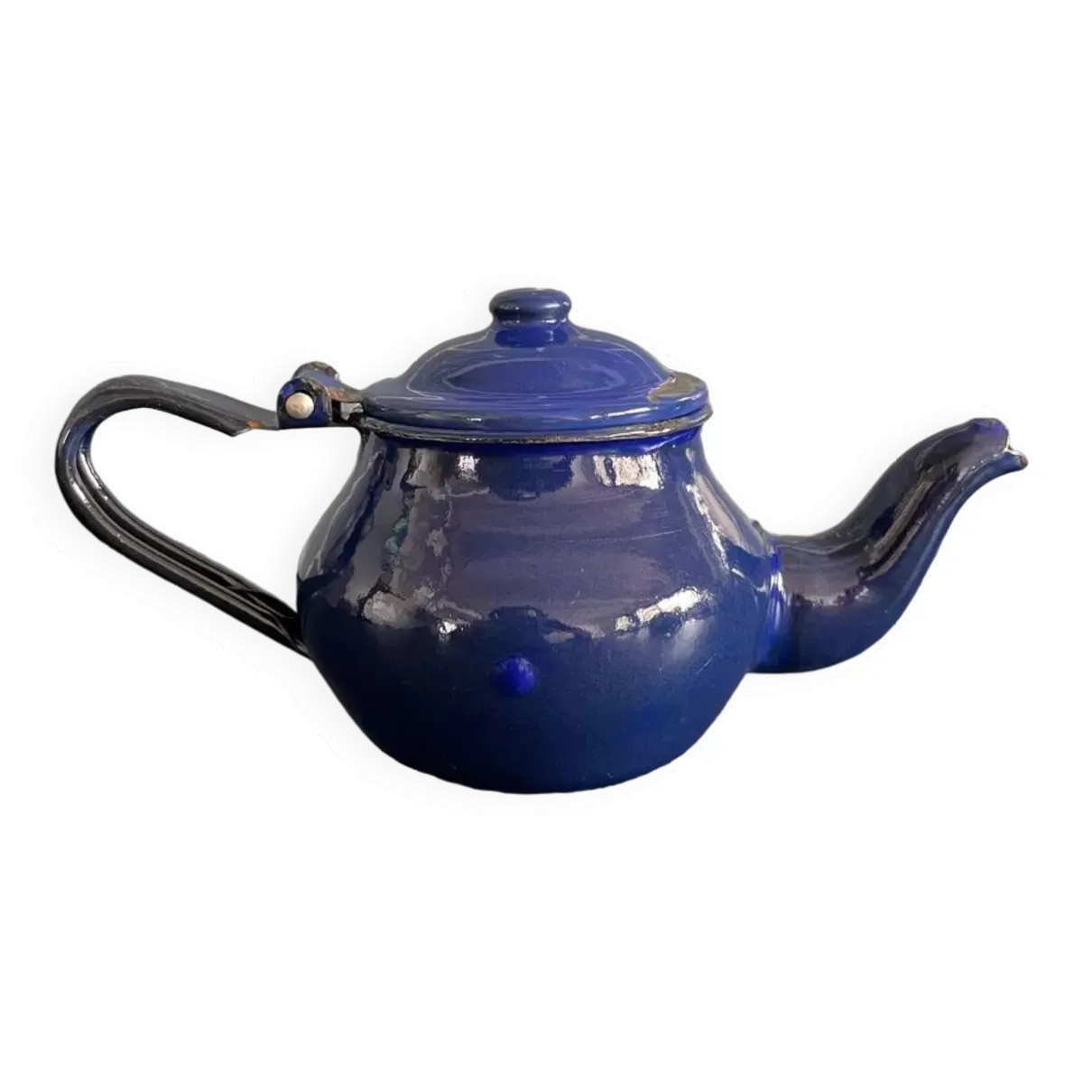 Mini théière bleue en tôle émaillée