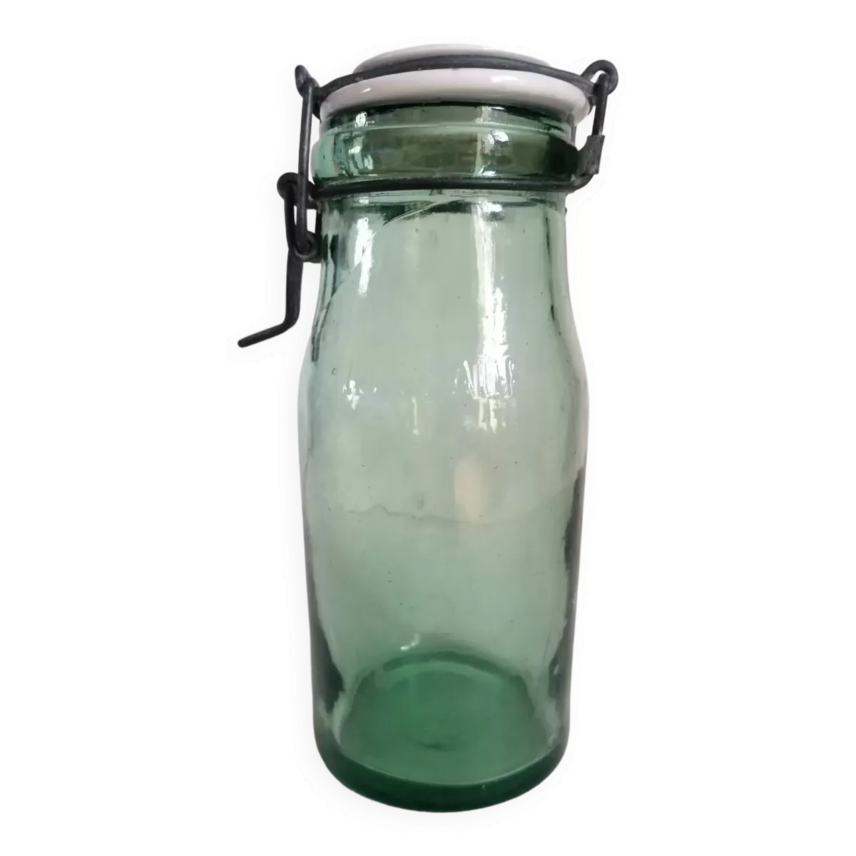 Bocal ancien l'idéal en verre vert