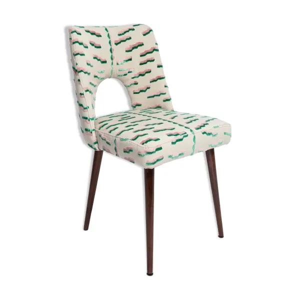 Chaise Shell Milieu du Siècle en Jacquard Velours Tigre Rose et Vert