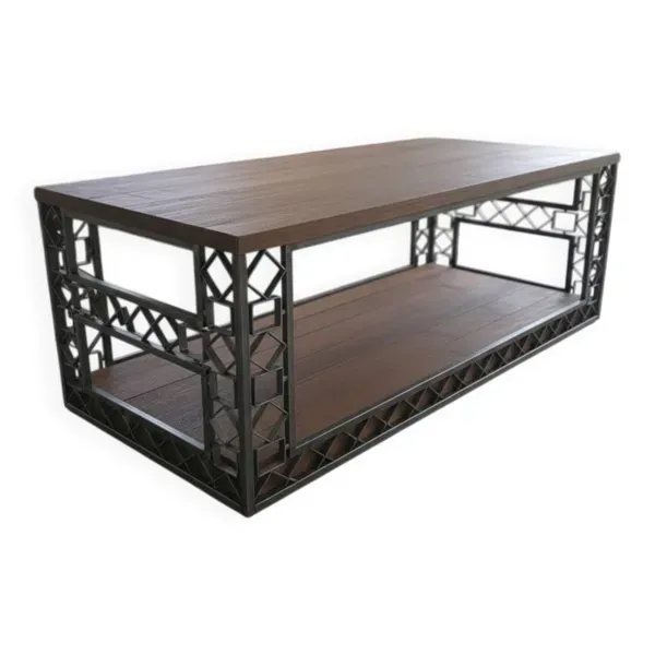 Table basse artisanale ''Signature''  en acier découpé et bois massif