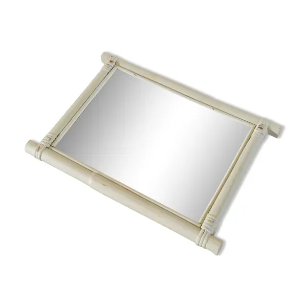 Miroir de barbier en bois effet bambou blanc 44 x 40 cm