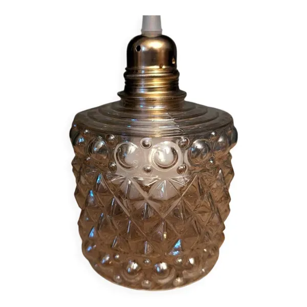 Abat-jour en verre moulé relief géométrique années 70