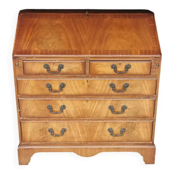 Bureau secrétaire ancien en bois – abattant, cuir, clé