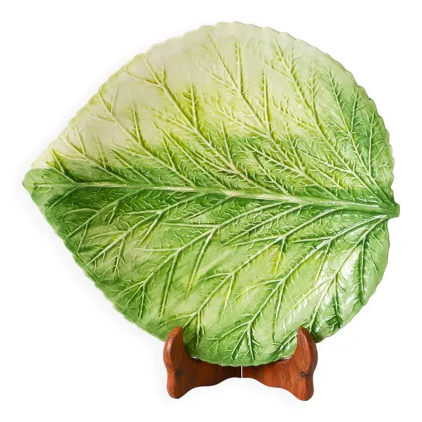 Grand plat / coupe en barbotine, modèle Feuille, Signée, 1970