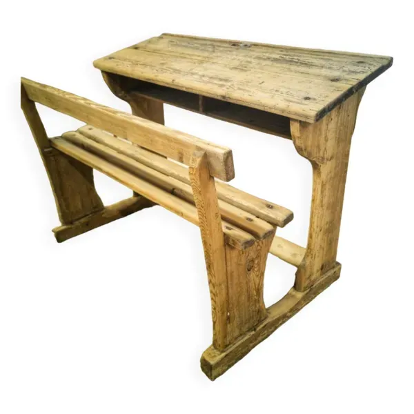 Bureau pupitre d'écolier double en bois