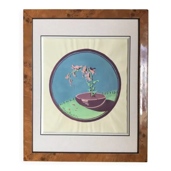 Les campanules.Gouache Art déco de France Lambert, 1902-1981.