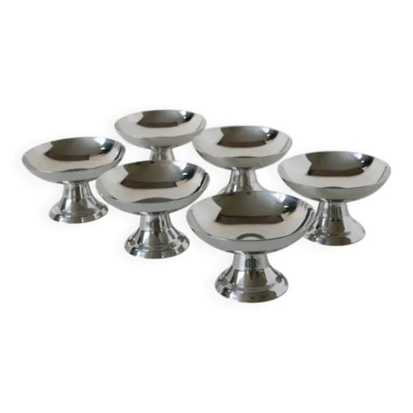 Lot de 6 coupes en inox hautes, pieds large, Design, 1970 - 6 X 9 cm