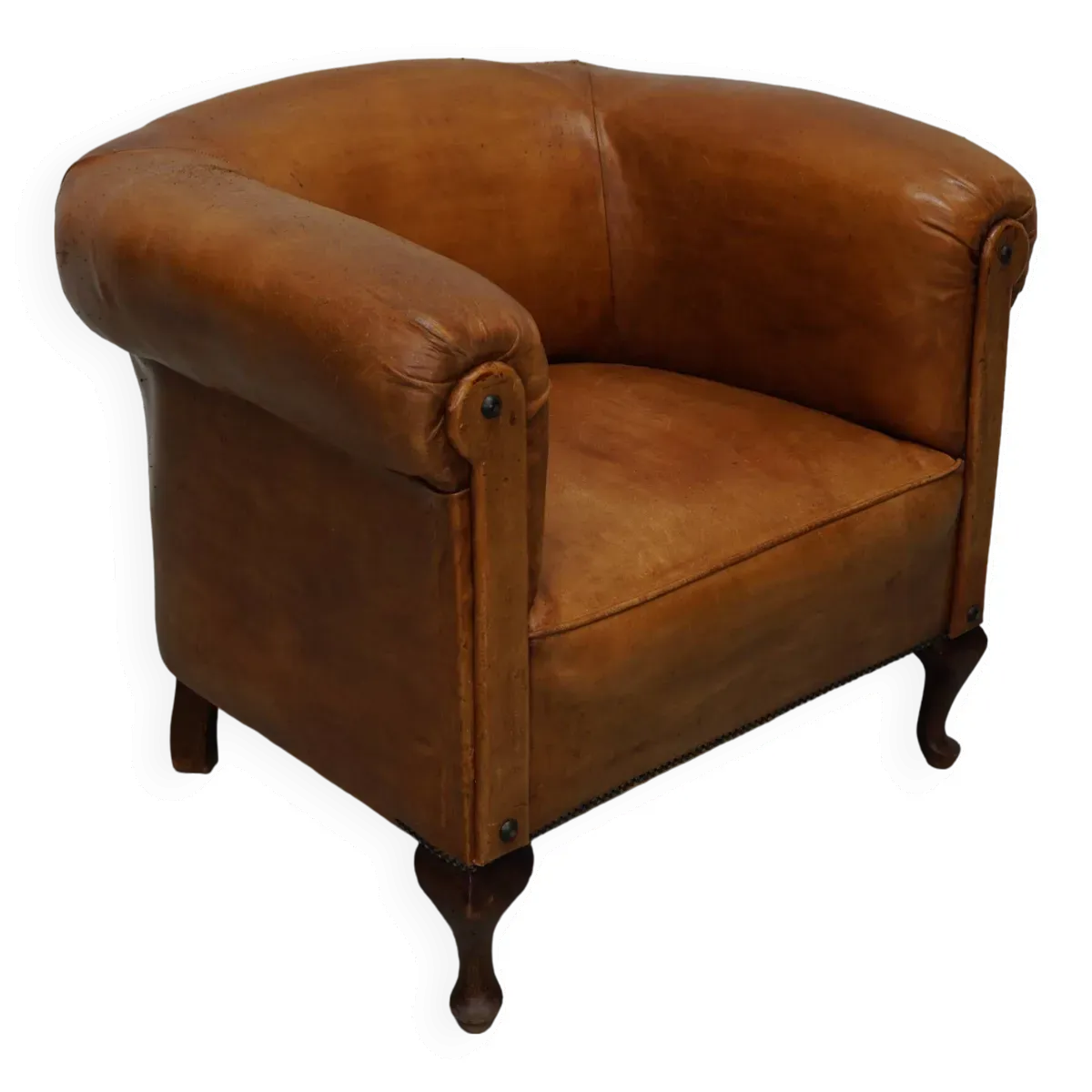 Fauteuil Club Vintage en Cuir Couleur Cognac, Pays-Bas
