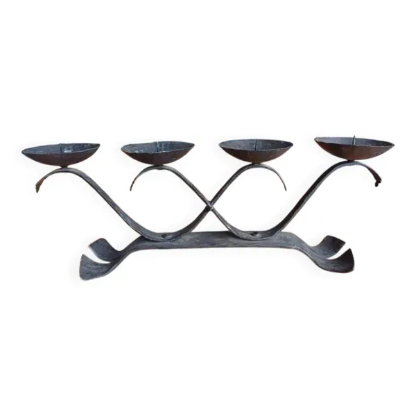 Bougeoir 4 feux en fer forgé artisanal - Style Brutaliste