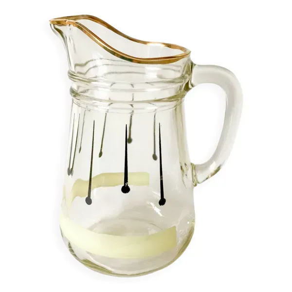 pichet en verre à motifs psyché noirs liseré doré années 60-70