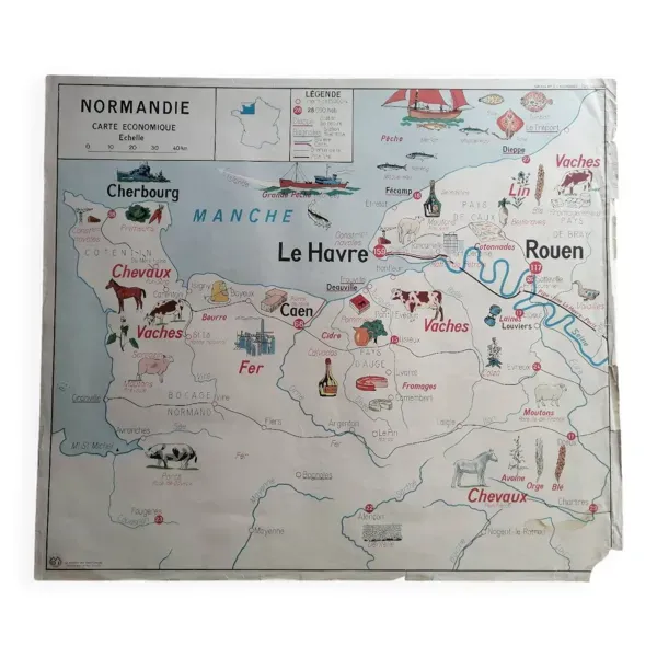 Carte scolaire vintage mdi France Normandie Bassin Parisien.