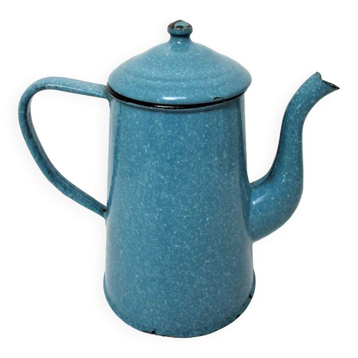 Cafetière tôle émaillée bleu moucheté milieu XXème