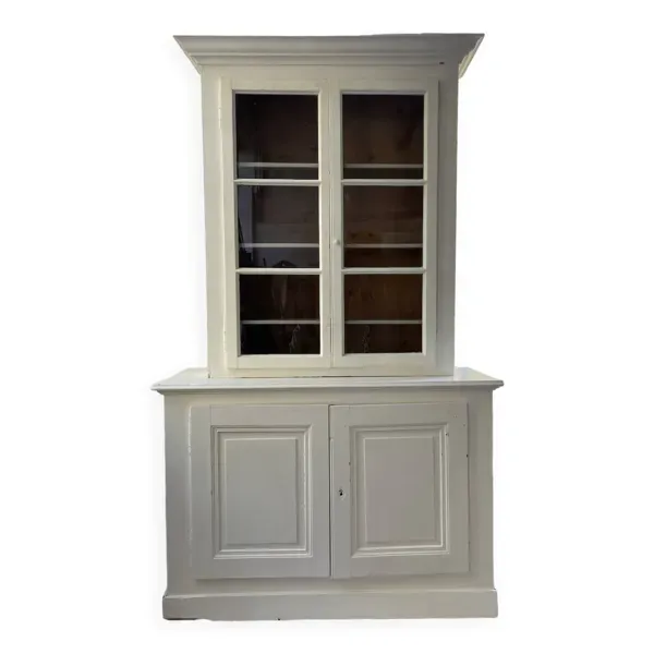Meuble métier vitrine XL patine blanche