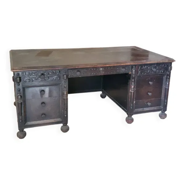 Important bureau américain ancien en bois sculpté – vers 1900 –