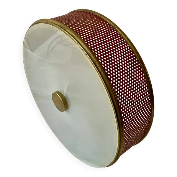 Plafonnier lunel tôle perforée et verre dépoli années 50