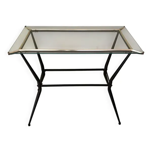 Table d'appoint ancienne en métal et en verre