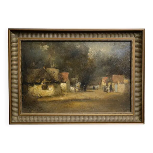 École française – d’après Auguste Boulard – Village animé au crépuscule
