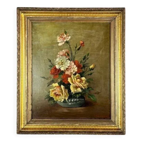 Tableau Huile sur Toile Nature Morte Florale, école Française, Paris, Début