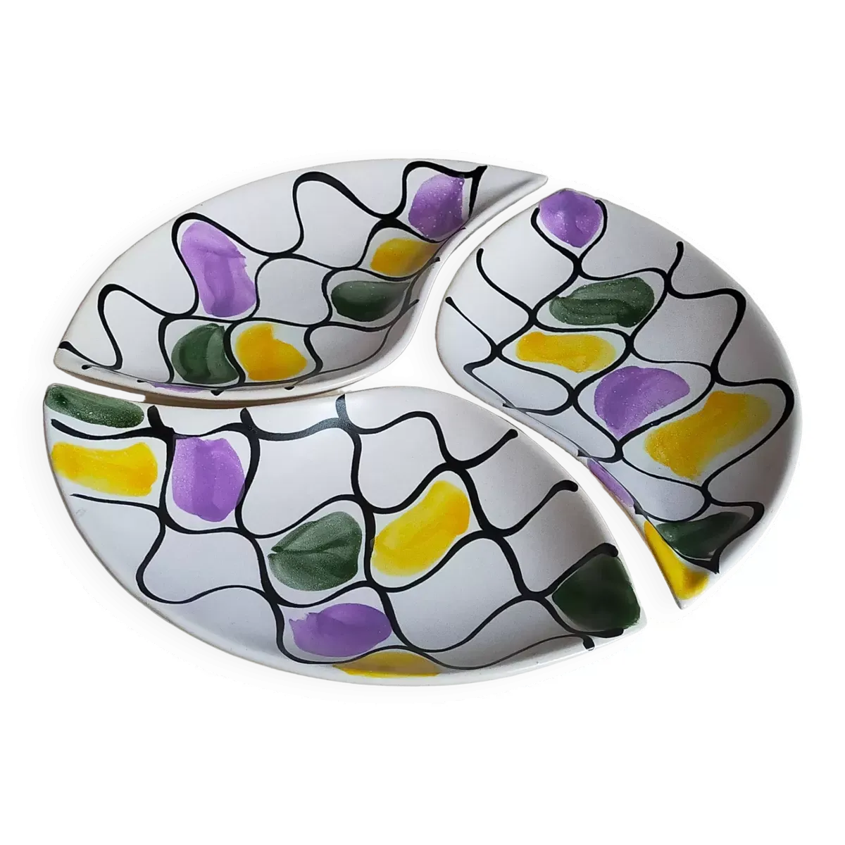 Trois plats raviers céramique forme libre vintages années 50