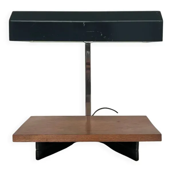 Lampe de bureau en teck et métal laqué gris, années 50