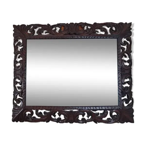 Miroir Bisaut rectangulaire encadrement en bois sculpté Style HENRI II