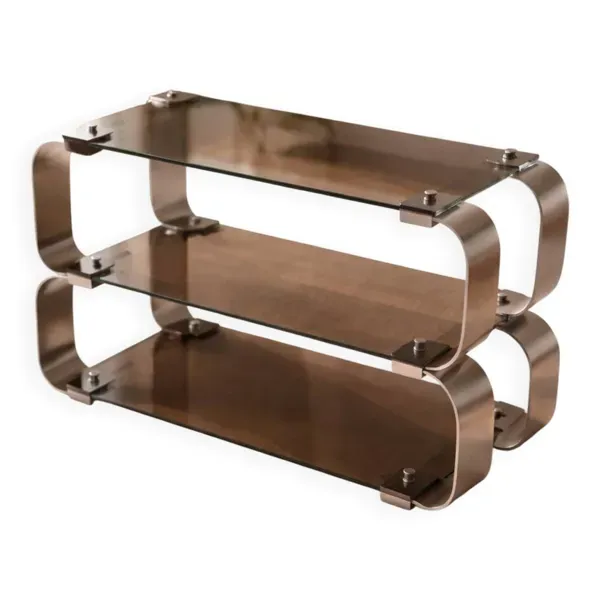 Étagère design Donald Singer Design années 70 – Inox & verre fumé