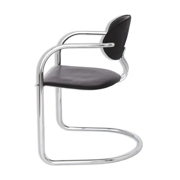 Chaise Effezeta, structure tubulaire en chrome et skai noir,Italie 1970-80