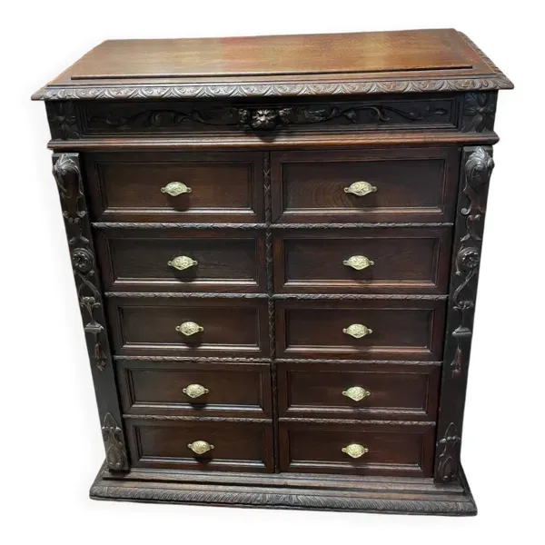 Pupitre meuble écritoire à tiroirs ancien