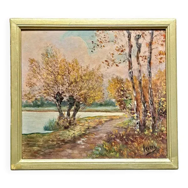 Tableau impressionniste, Huile sur bois début XXème, paysage romantique